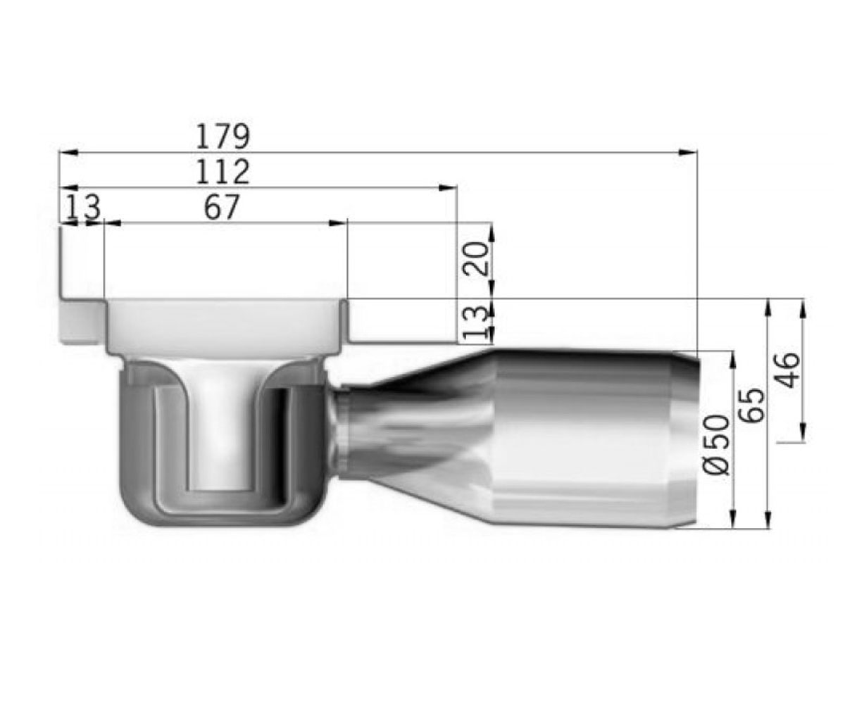 Канал с фланцем и низким сифоном 685 мм  C-LINE 408764:Чертеж 