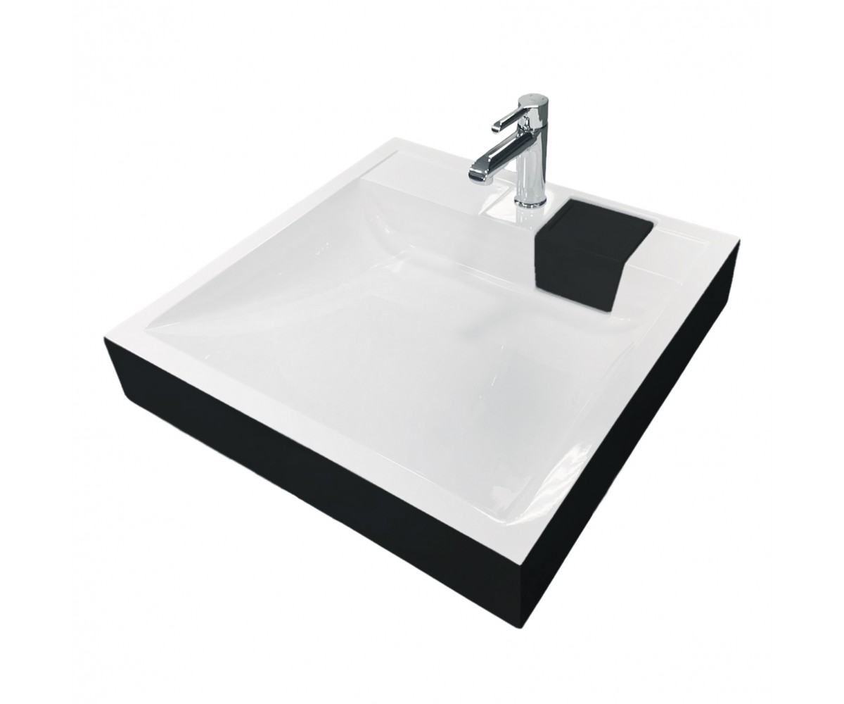 Раковина, умивальник Adamant WASHER NEW, штучний камінь, прямокут., з отвором для змішувача, без переливу, 595х595х115мм, накладний, чорно-білий ADAMA 4824296202903