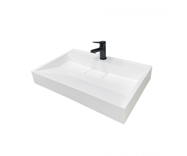 Раковина, умивальник Adamant VISION, штучний камінь, прямокут., з отвором для змішувача, без переливу, 700х455х110мм, накладний, білий ADAMANT  482429 4824296204101