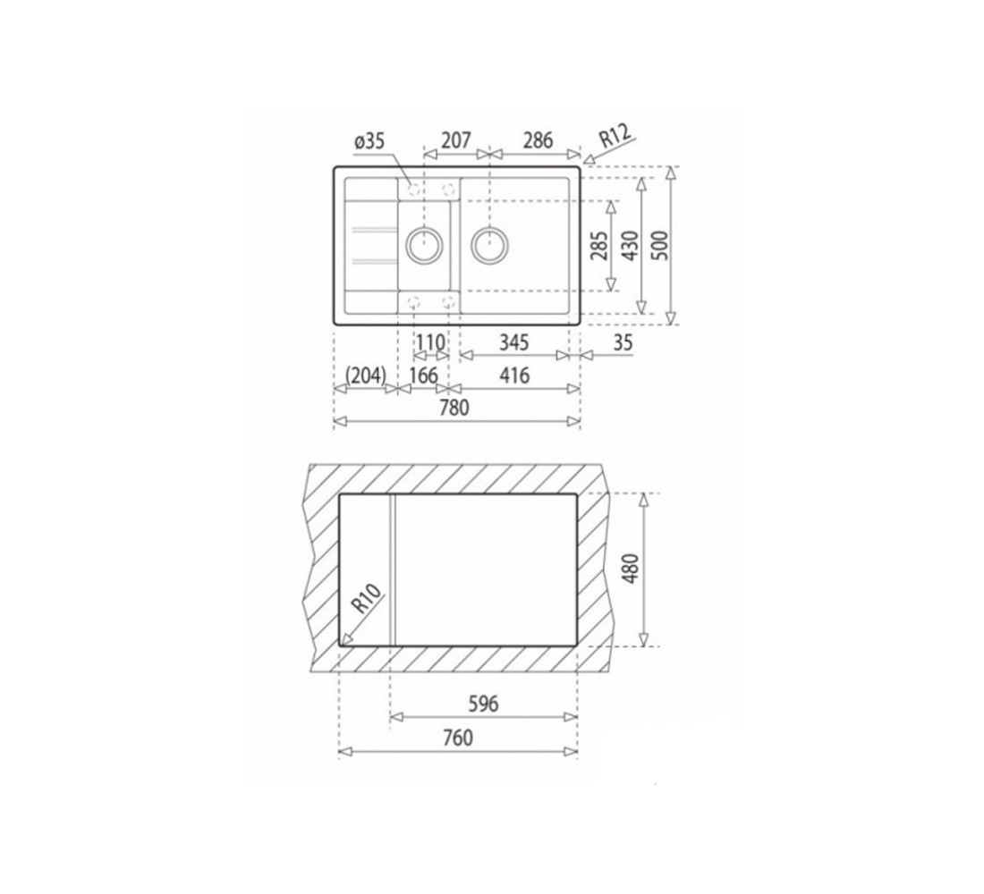 Полуторная мойка  ANILA PLUS ANILA PLUS 780X500X200 06:Чертеж 