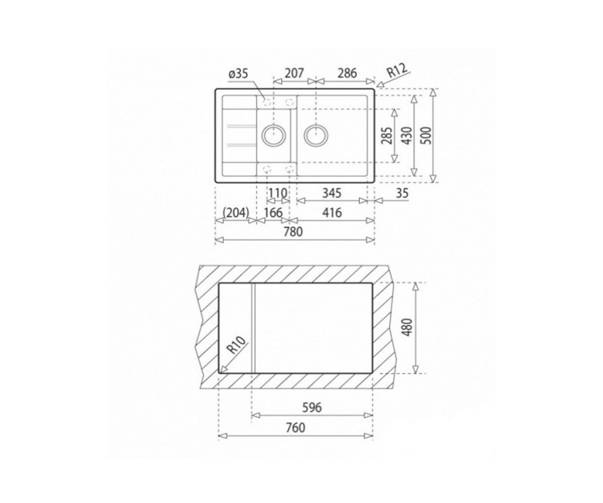 Мойка для кухни  ANILA PLUS ANILA PLUS 780X500X200 15:Чертеж 