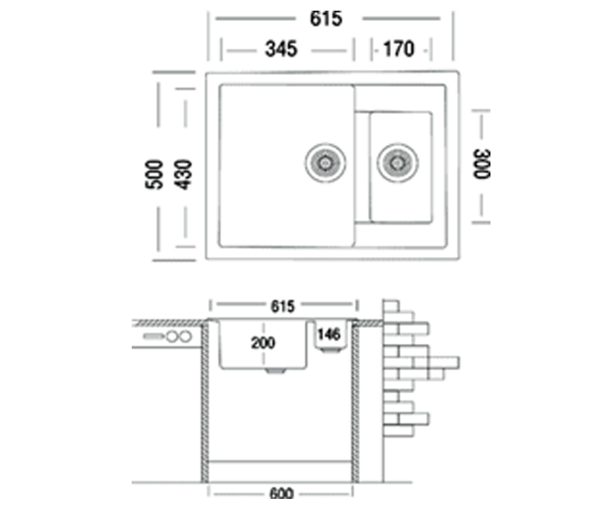 Мойка с сифоном  DUPLEX DUPLEX 615X500X200 10 S:Чертеж 