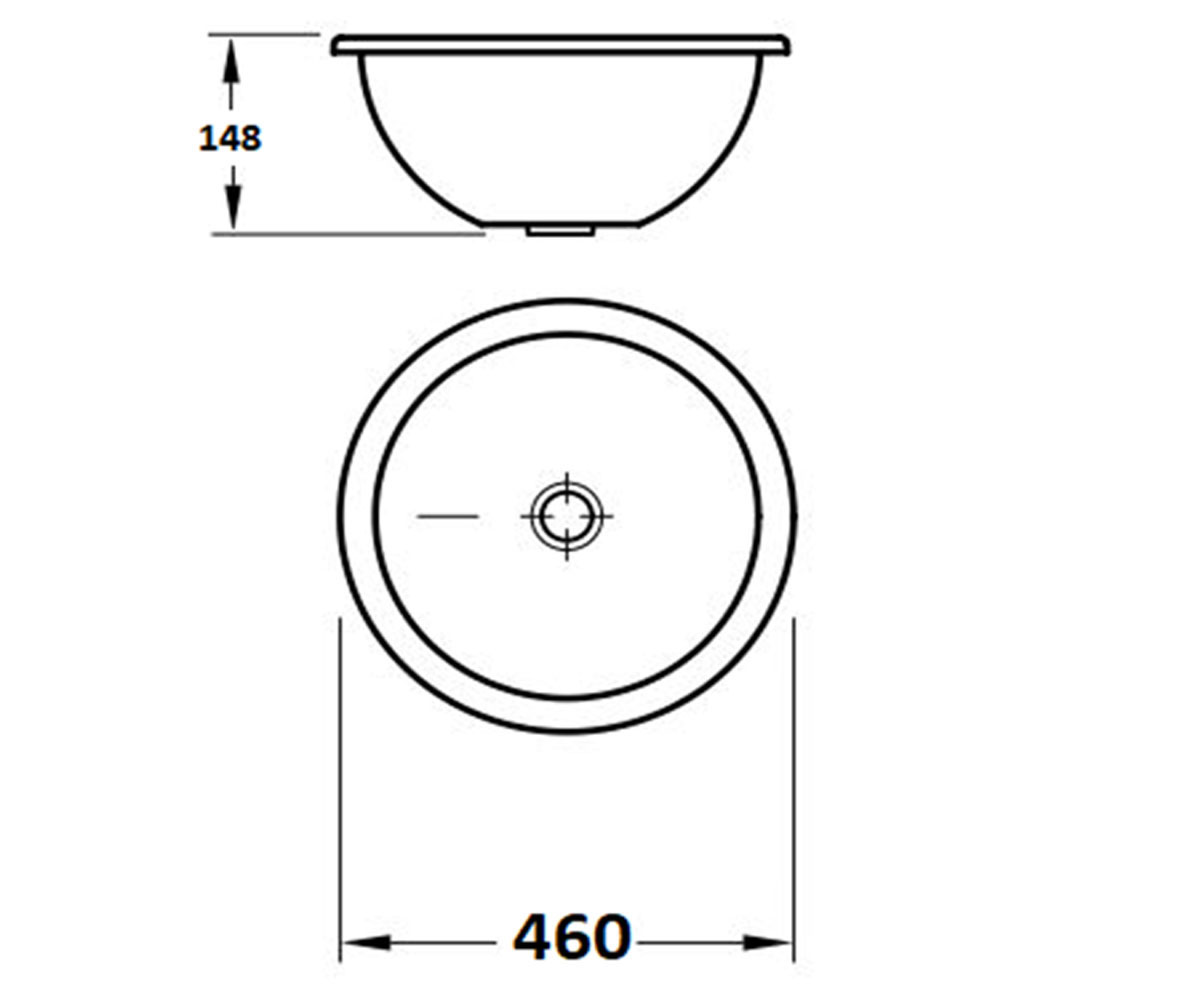 Врезной умывальник 46 см  MOON MOON 460 BLACK WHITE:Чертеж 