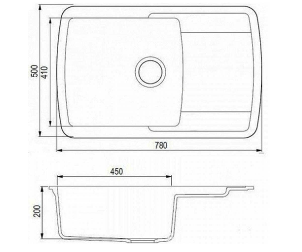 Мойка гранитная  OPTIMAKS OPTIMAKS 780X500X200 04:Чертеж 
