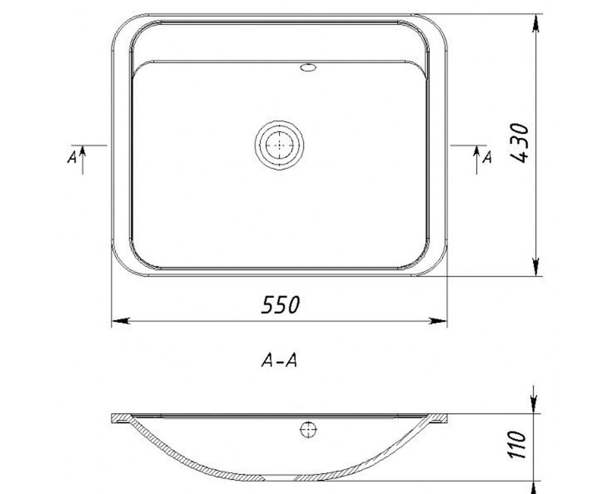 Врезной умывальник 55 см  OPTION OPTION 550X430 03:Чертеж 