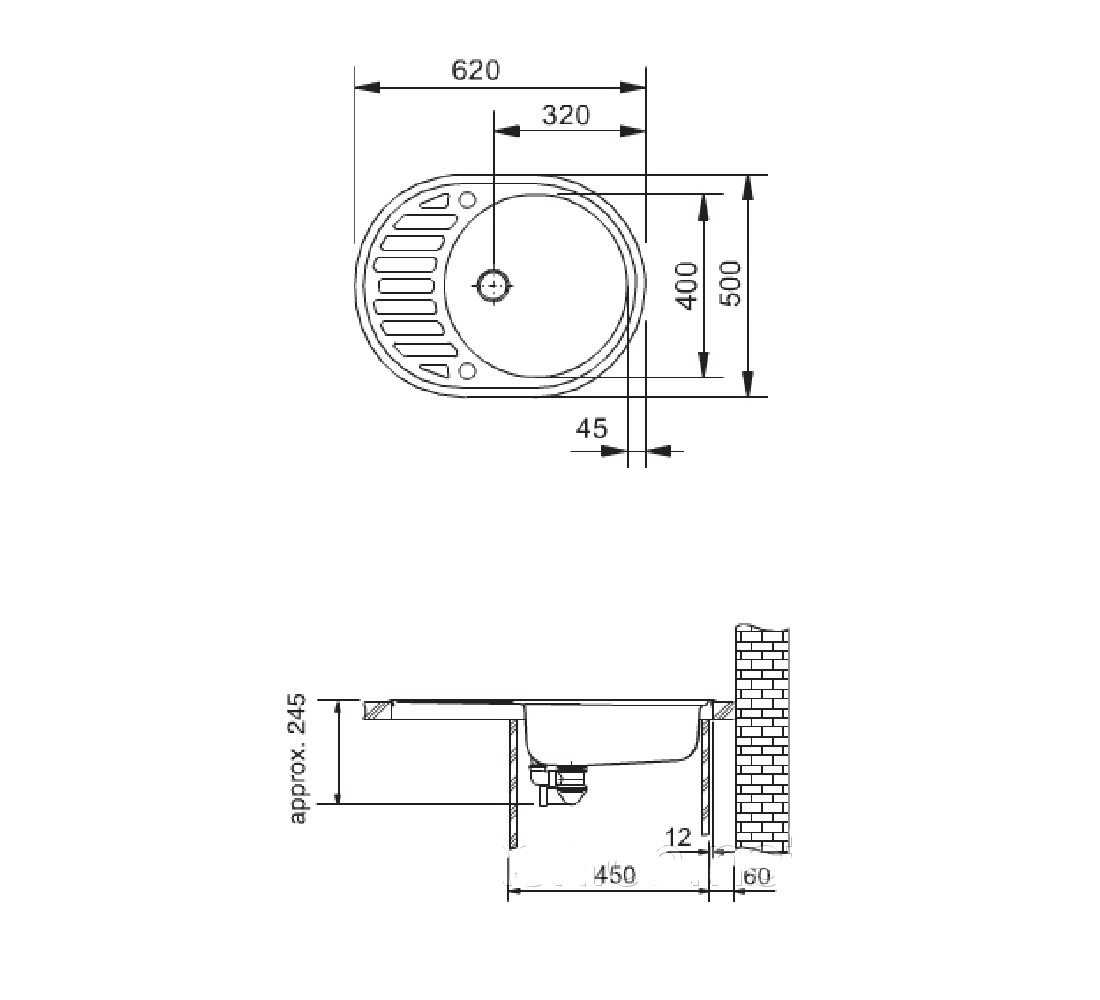 Мойка овальная  OVUM OVUM 620X500X200 10:Чертеж 