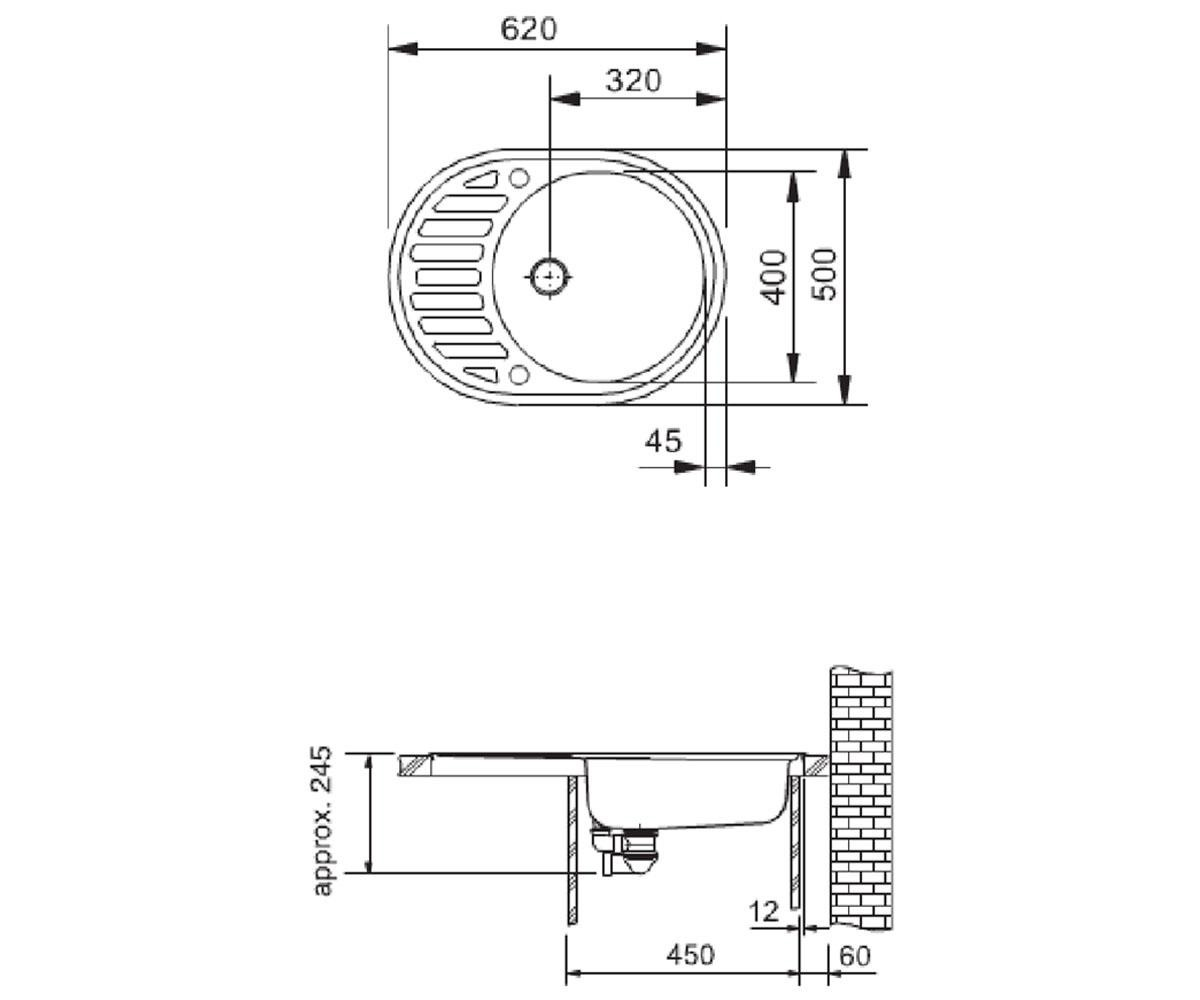 Мойка овальная  OVUM OVUM 620X500X200 13:Чертеж 