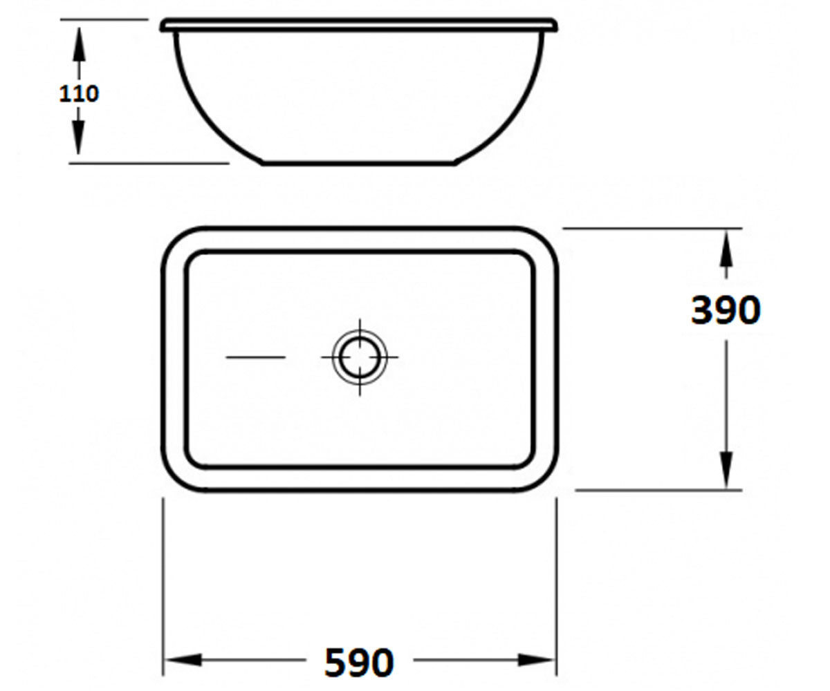 Умывальник врезной 59 см  PLAIN PLAIN 590X390 03:Чертеж 