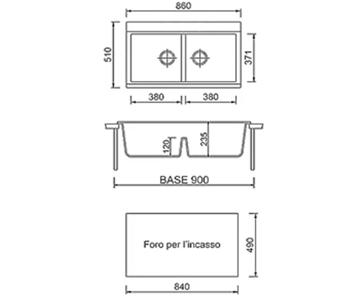 Мойка двойная  SIMILAR SIMILAR 850X510X230 11:Чертеж 
