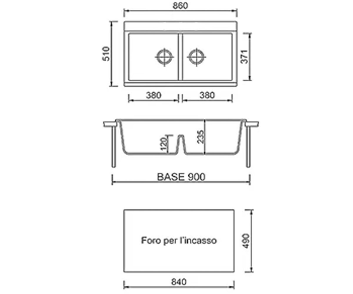 Мойка двойная  SIMILAR SIMILAR 850X510X230 12:Чертеж 