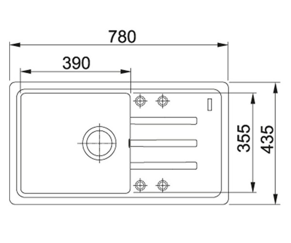 Мойка с крылом  SLIM LONG SLIM LONG 780X435X200 04:Чертеж 