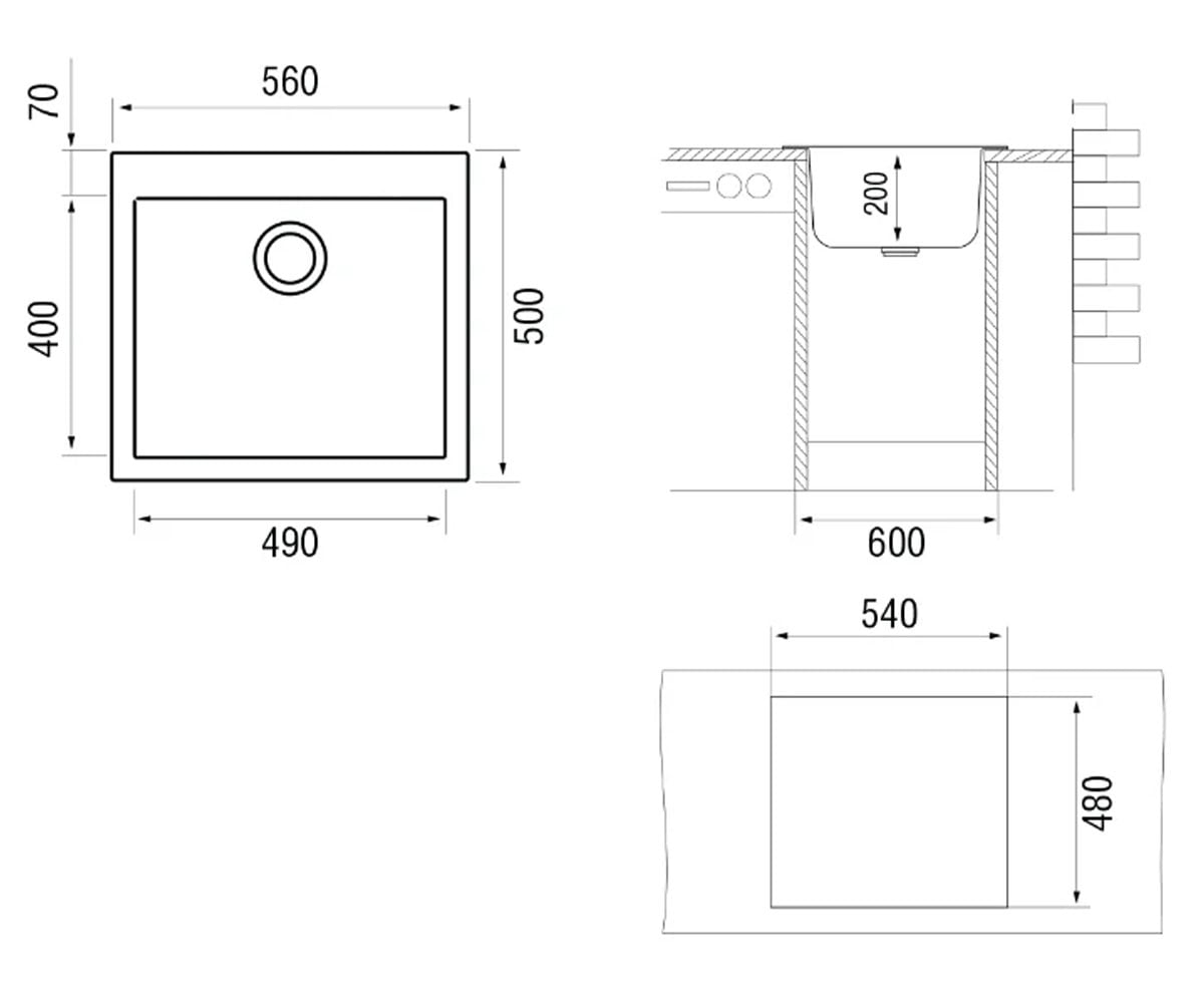Мойка прямоугольная  UNIVER UNIVER 560X500X200 12:Чертеж 