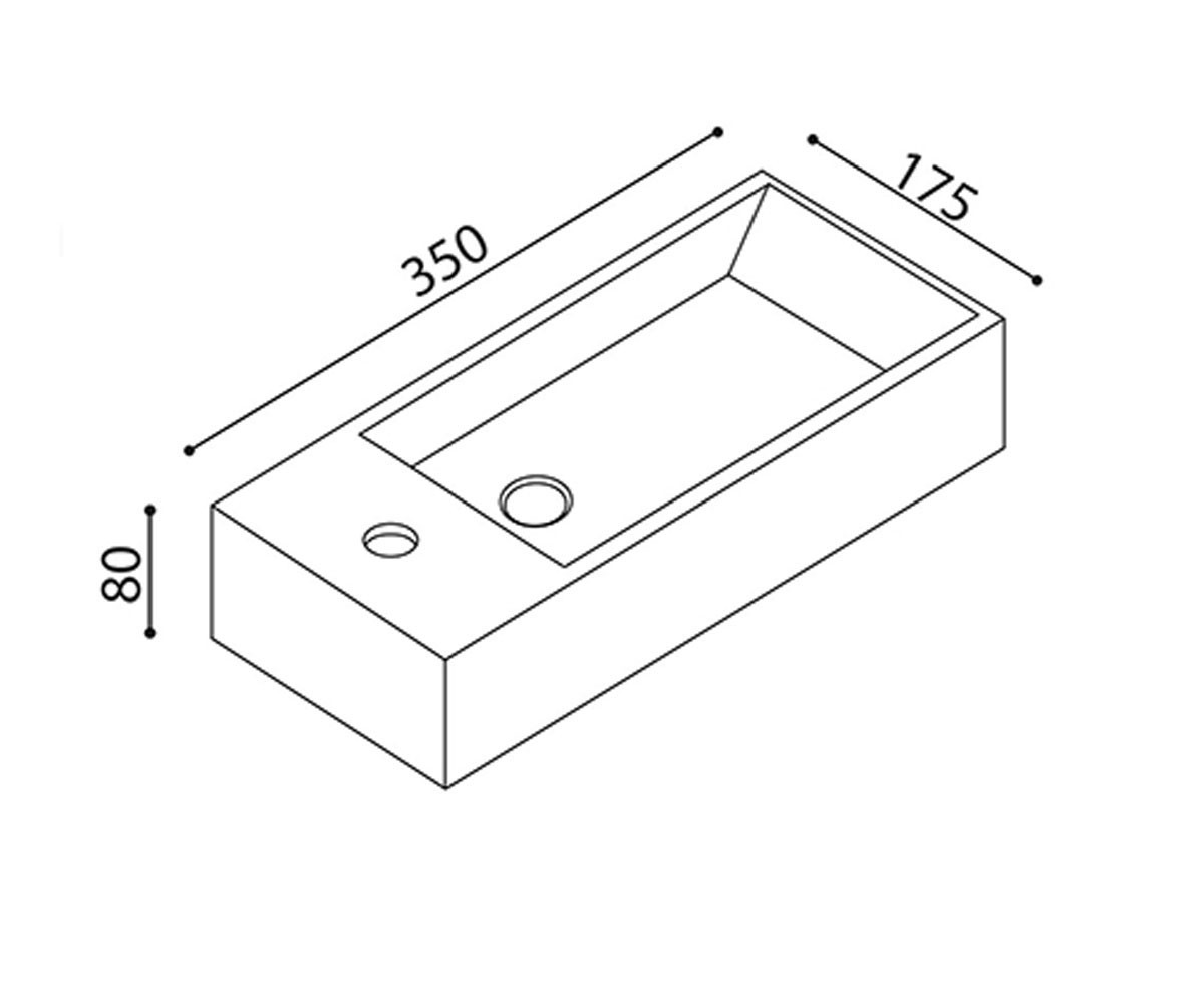 Умывальник с отверстием слева  AQUAFREDDA RECTANGULAR L319T0R1V3:Чертеж 