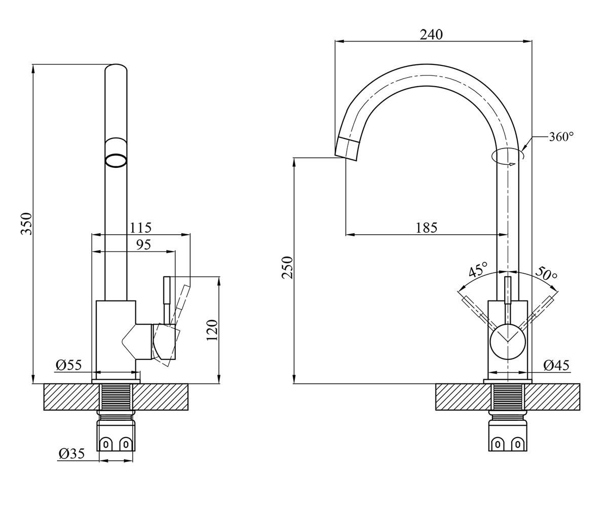Кухонный смеситель  ACERO INOX035:Чертеж 