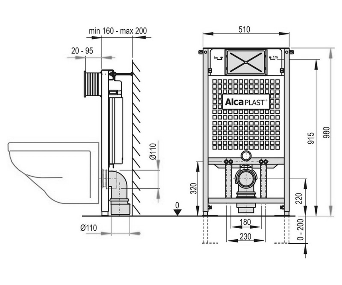 Инсталляция для унитаза алкапласт A101/1000:Чертеж 