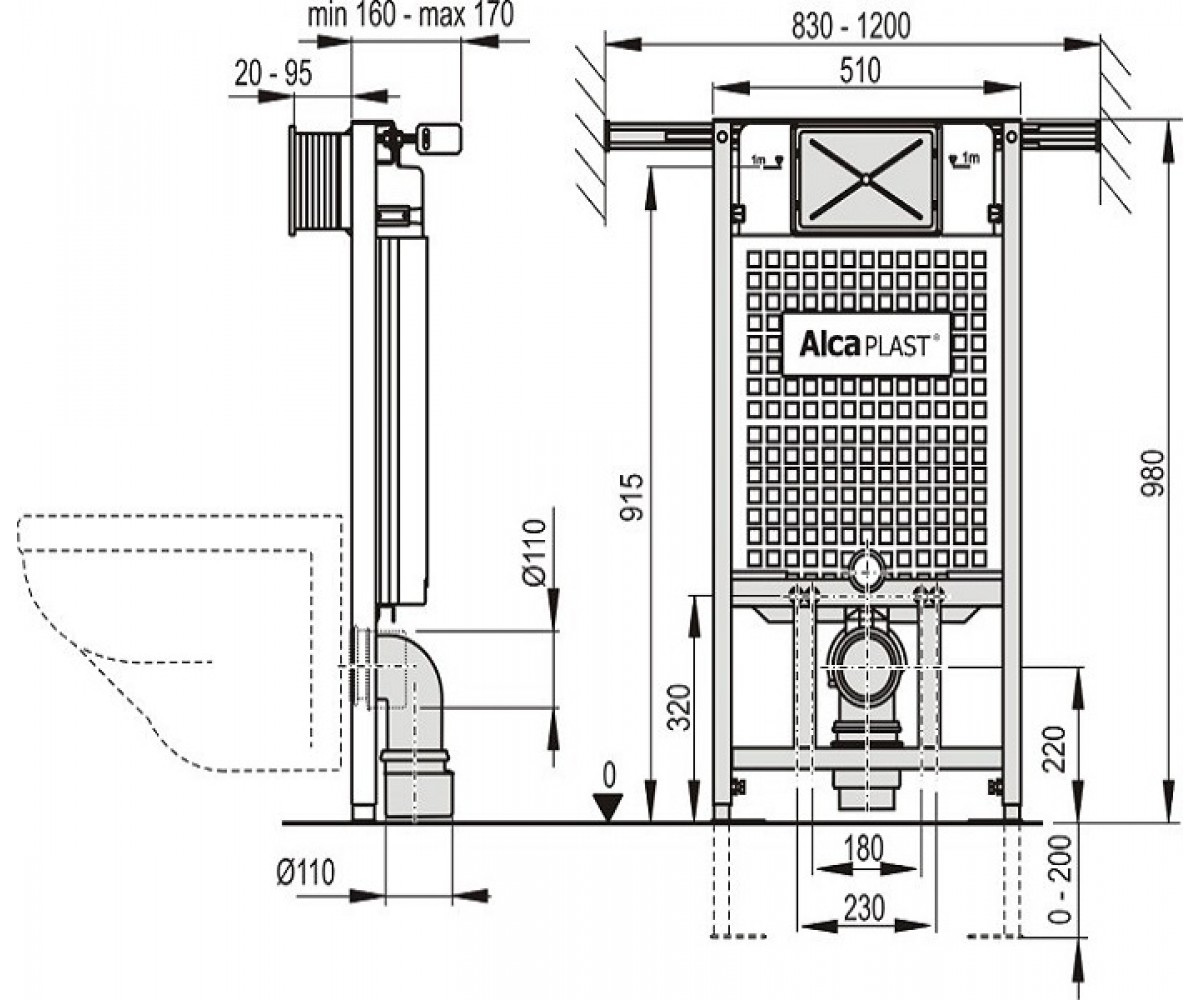 Инсталляция для унитаза алкапласт A102/1000:Чертеж 