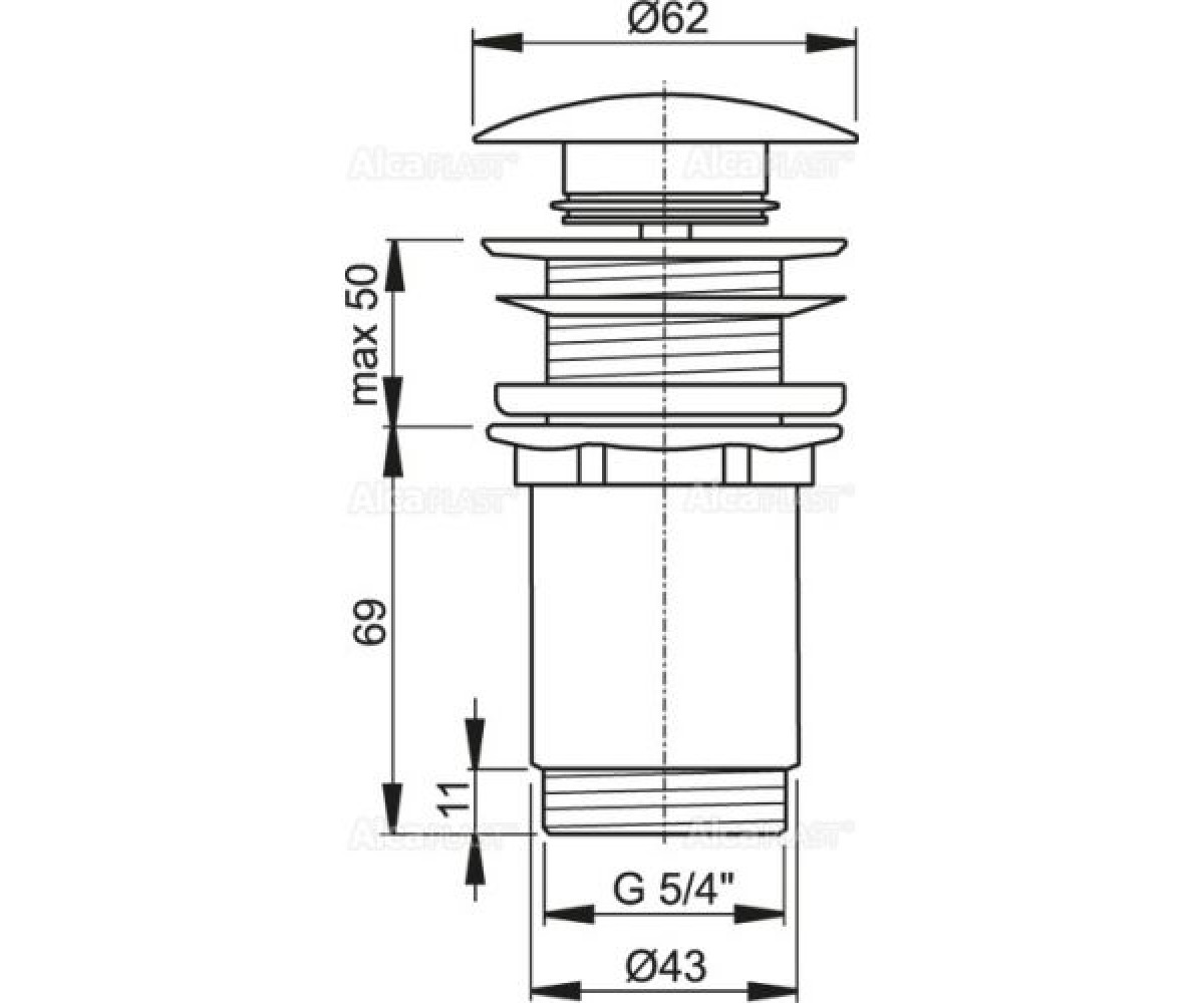 Водослив alcaplast (алкапласт) click-clack для раковины алкапласт A395B:Чертеж 