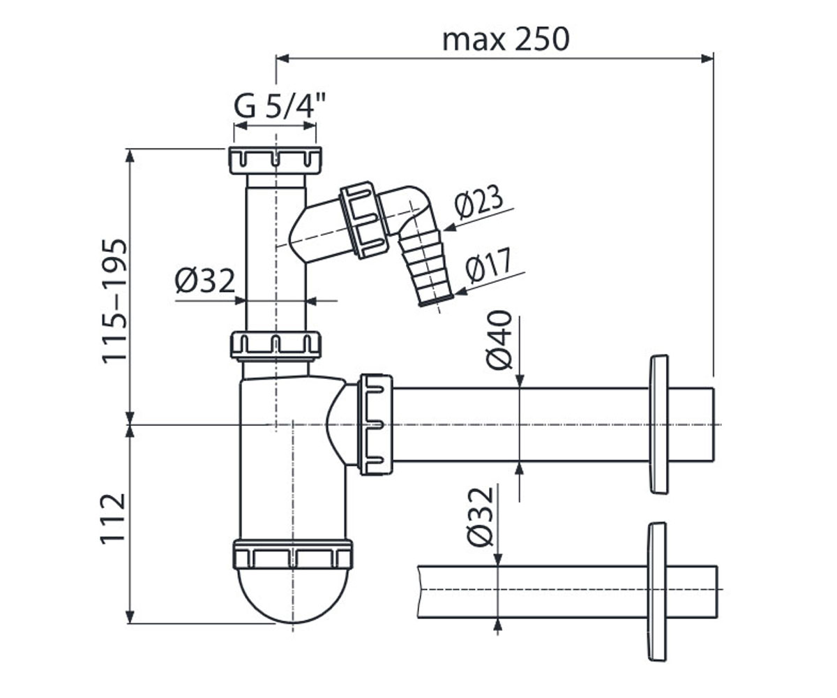 Сифон для раковины алкапласт A43P:Чертеж 