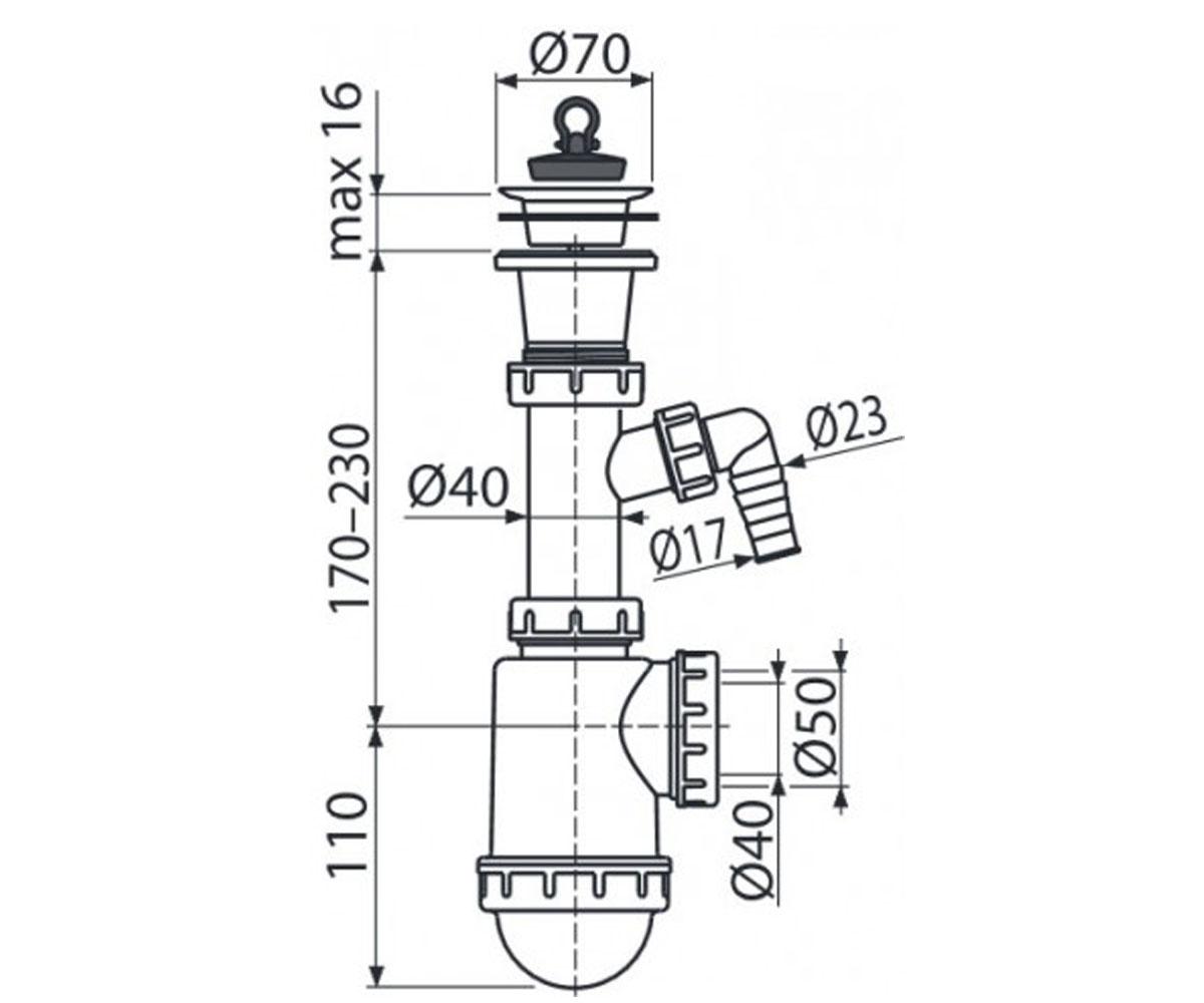 Сифон для мойки со штуцером ø50/40 алкапласт A442P-DN50/40:Чертеж 