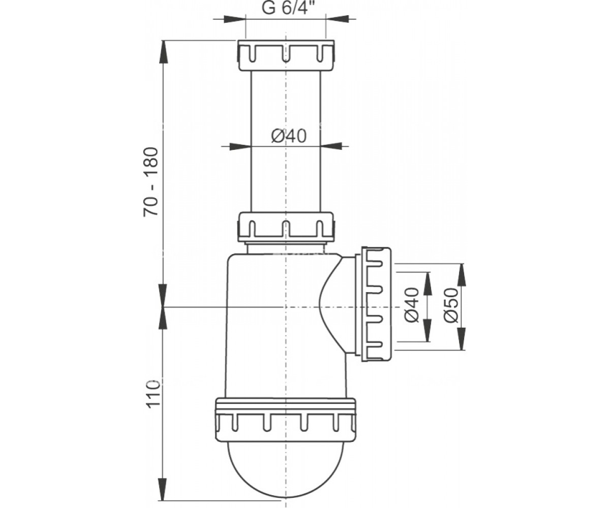 Сифон для мойки алкапласт A443-DN50/40:Чертеж 