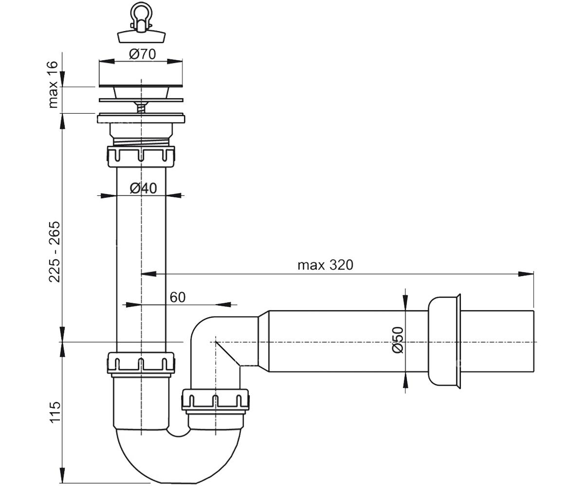 Сифон для мойки алкапласт A800-DN50:Чертеж 