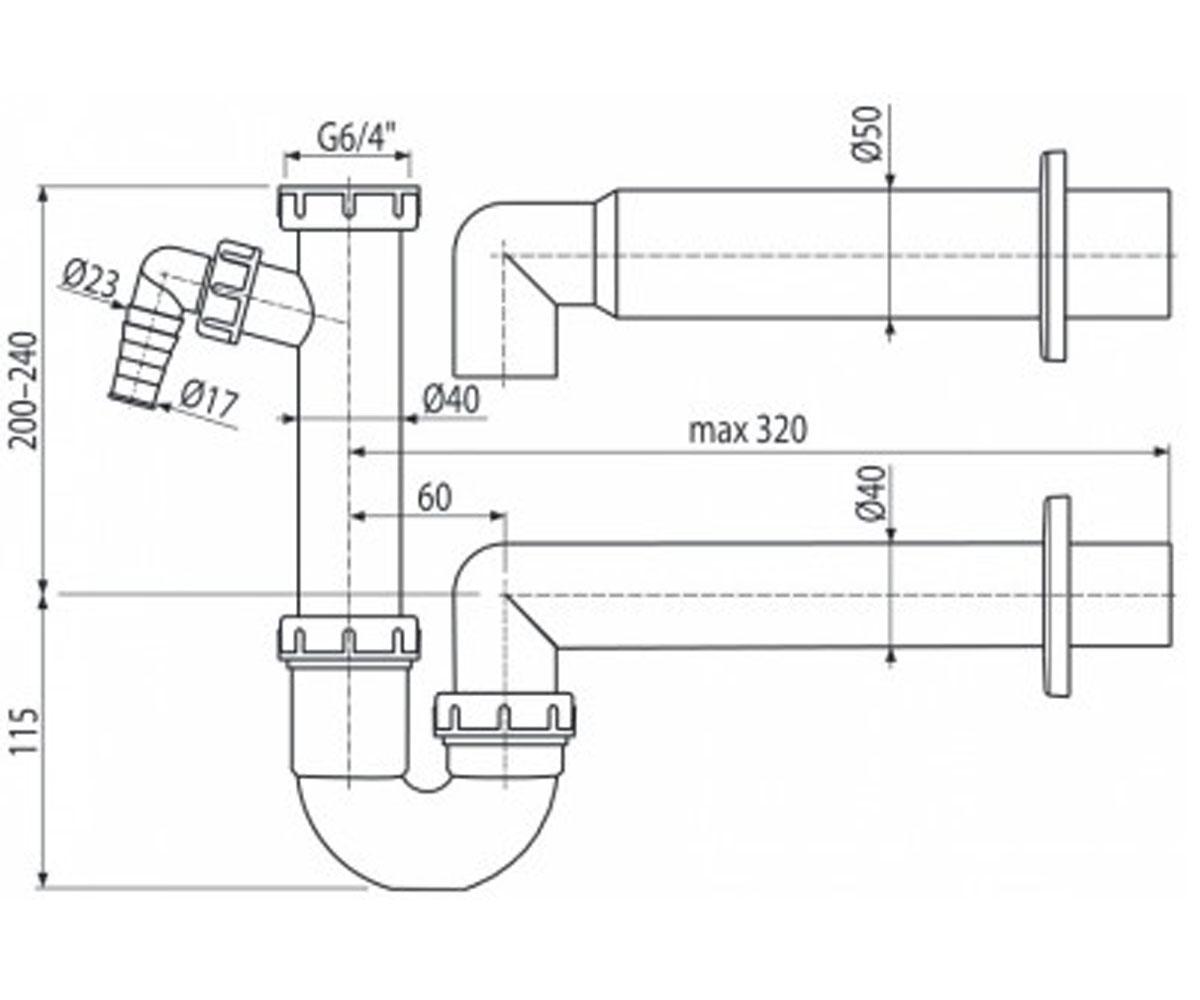Сифон для мойки dn50 алкапласт A81-DN50:Чертеж 