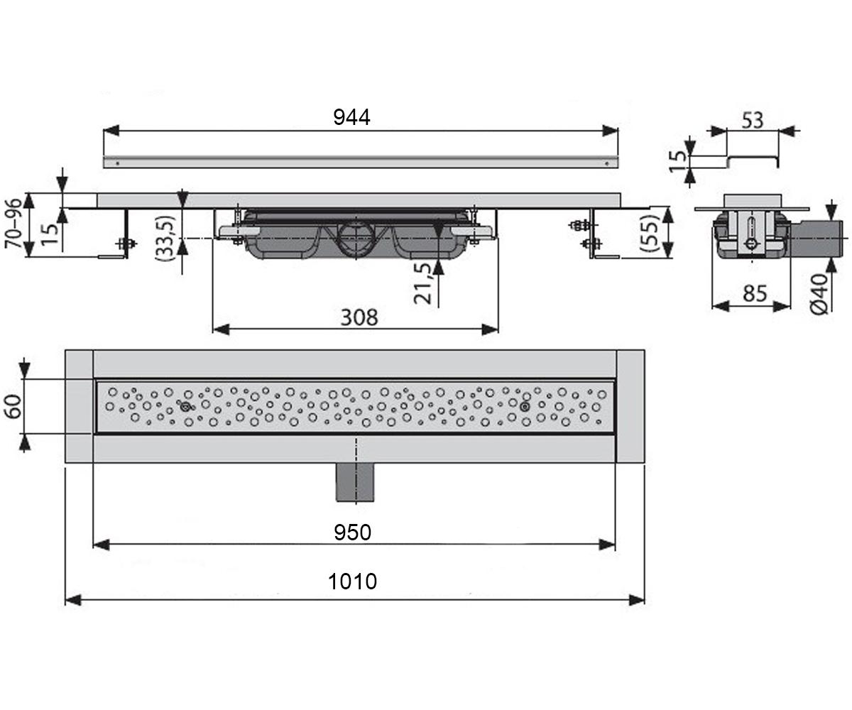 Душевой канал алкапласт LOW APZ111-950:Чертеж 
