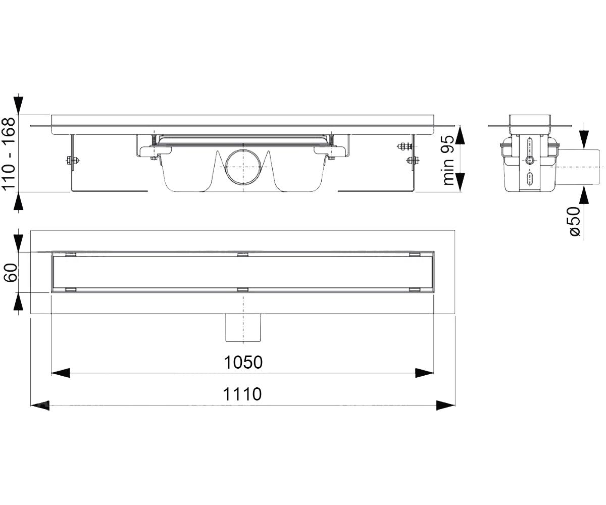 Трап из нержавющей стали алкапласт PROFESSIONAL APZ6-1050:Чертеж 