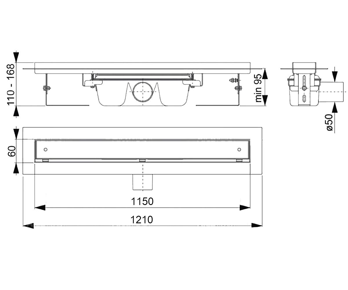 Сливной канал для душа алкапласт APZ7-1150:Чертеж 