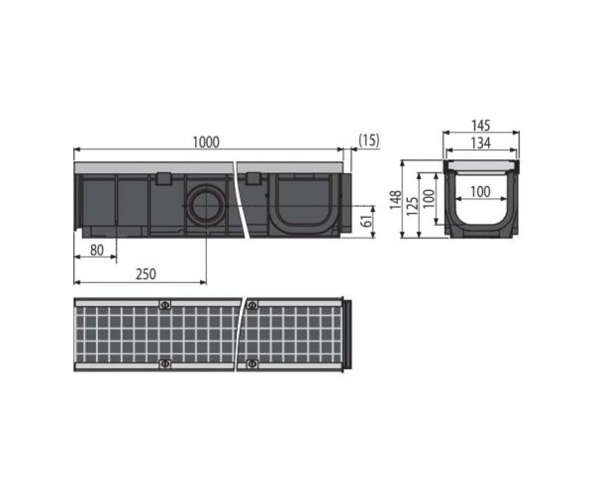 Дренажный канал алкапласт AVZ103-R104:Чертеж 