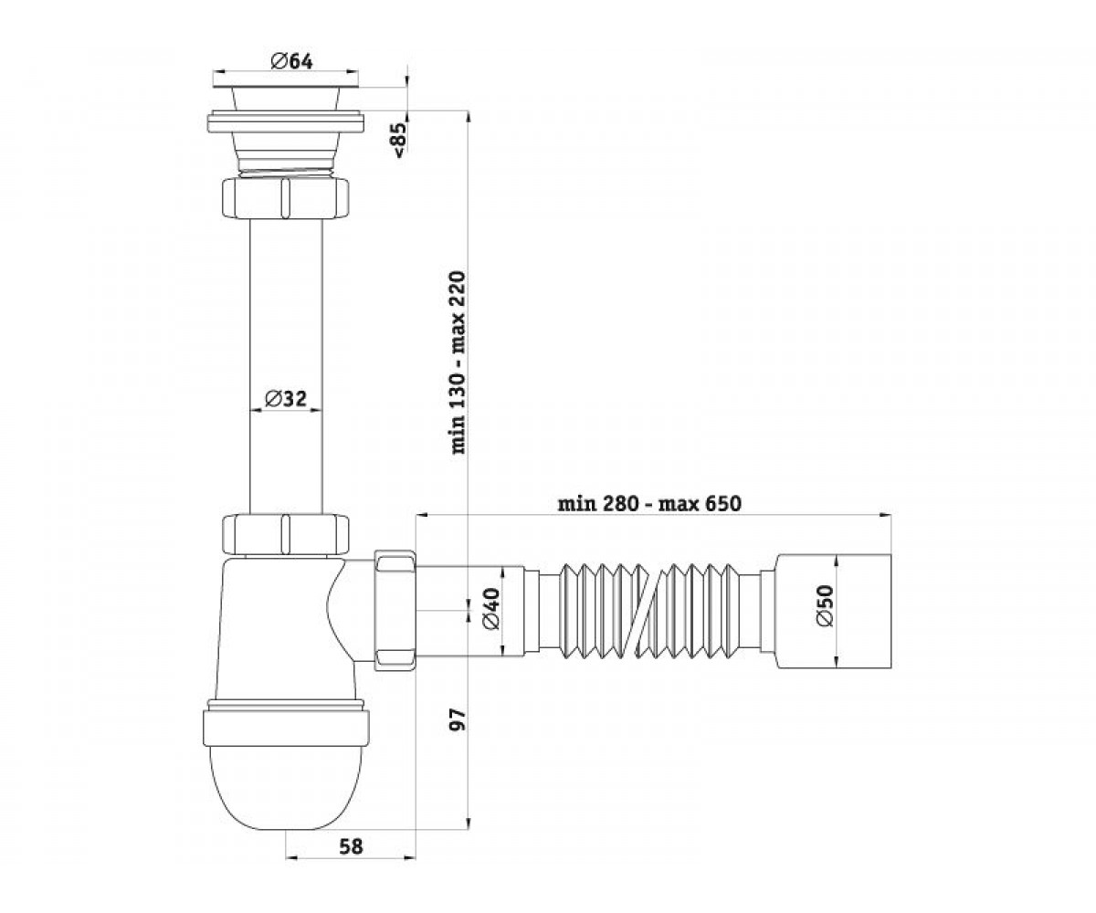 Сифон для раковины  C1010:Чертеж 