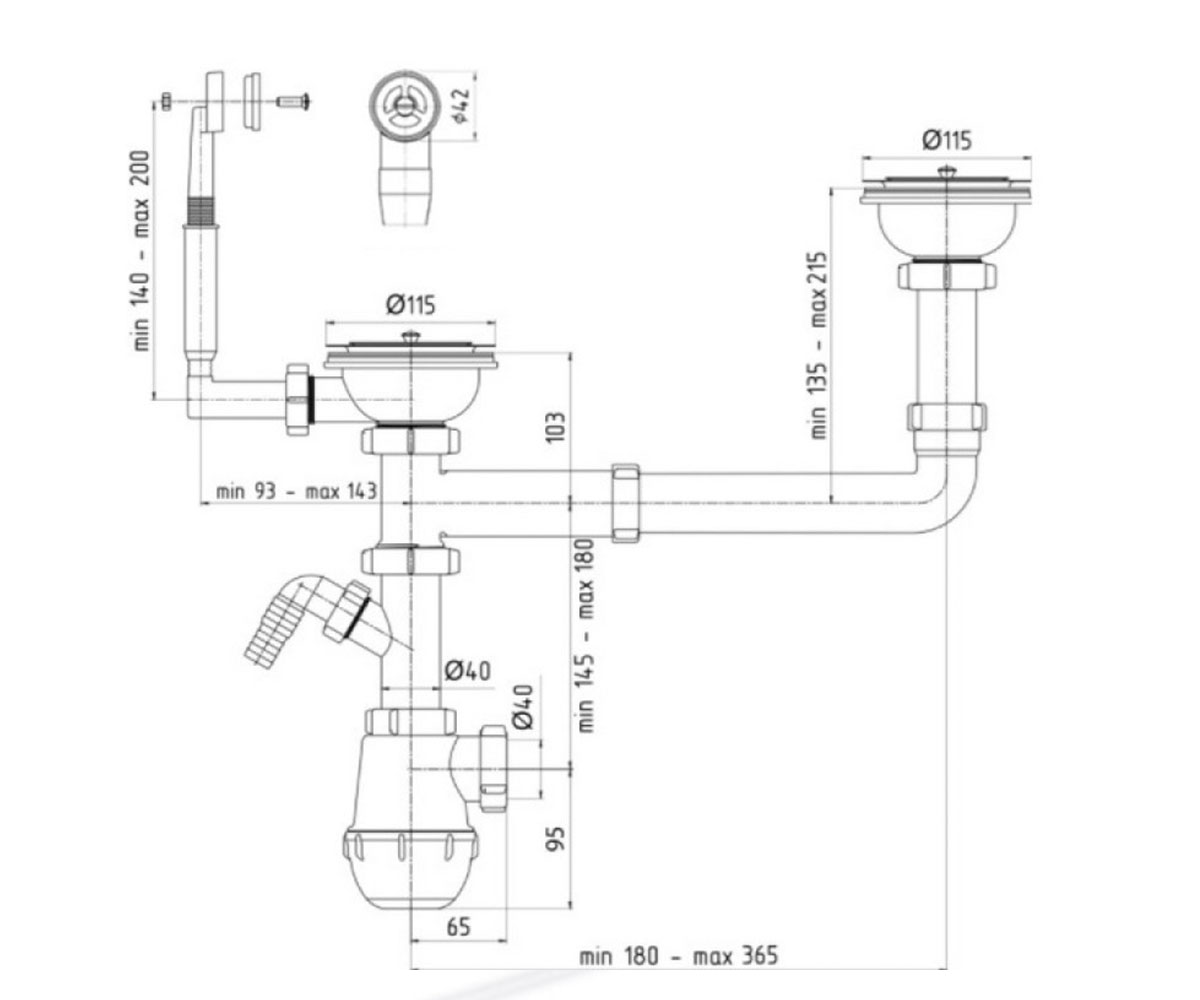 Сифон двойной  D6115S:Чертеж 