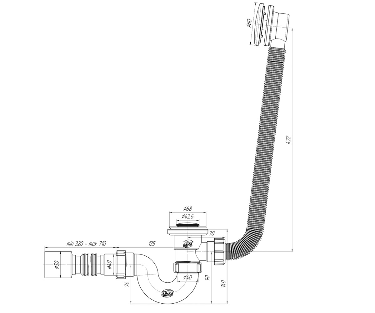 Сифон для ванны  EC155:Чертеж 