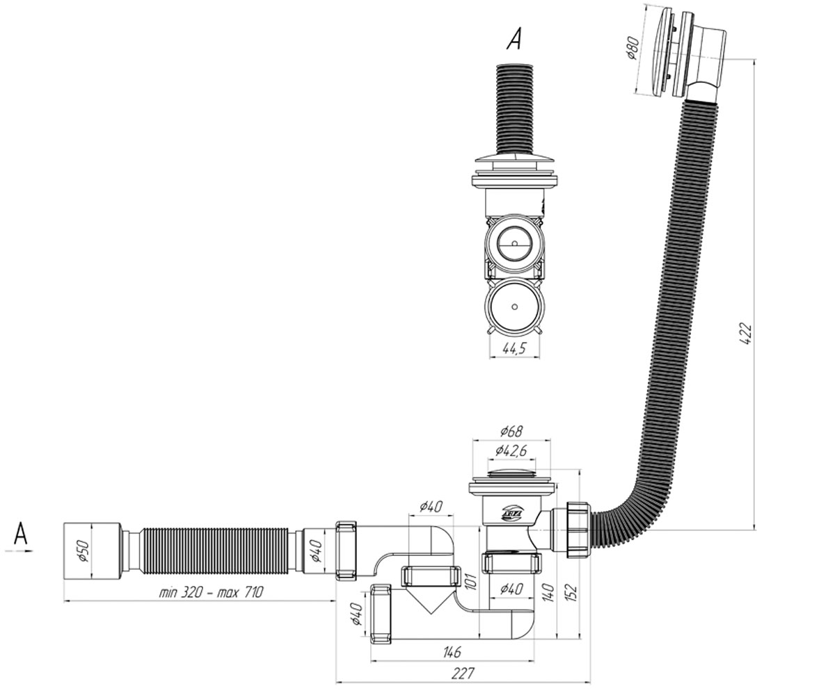 Сифон для ванны  EC255:Чертеж 