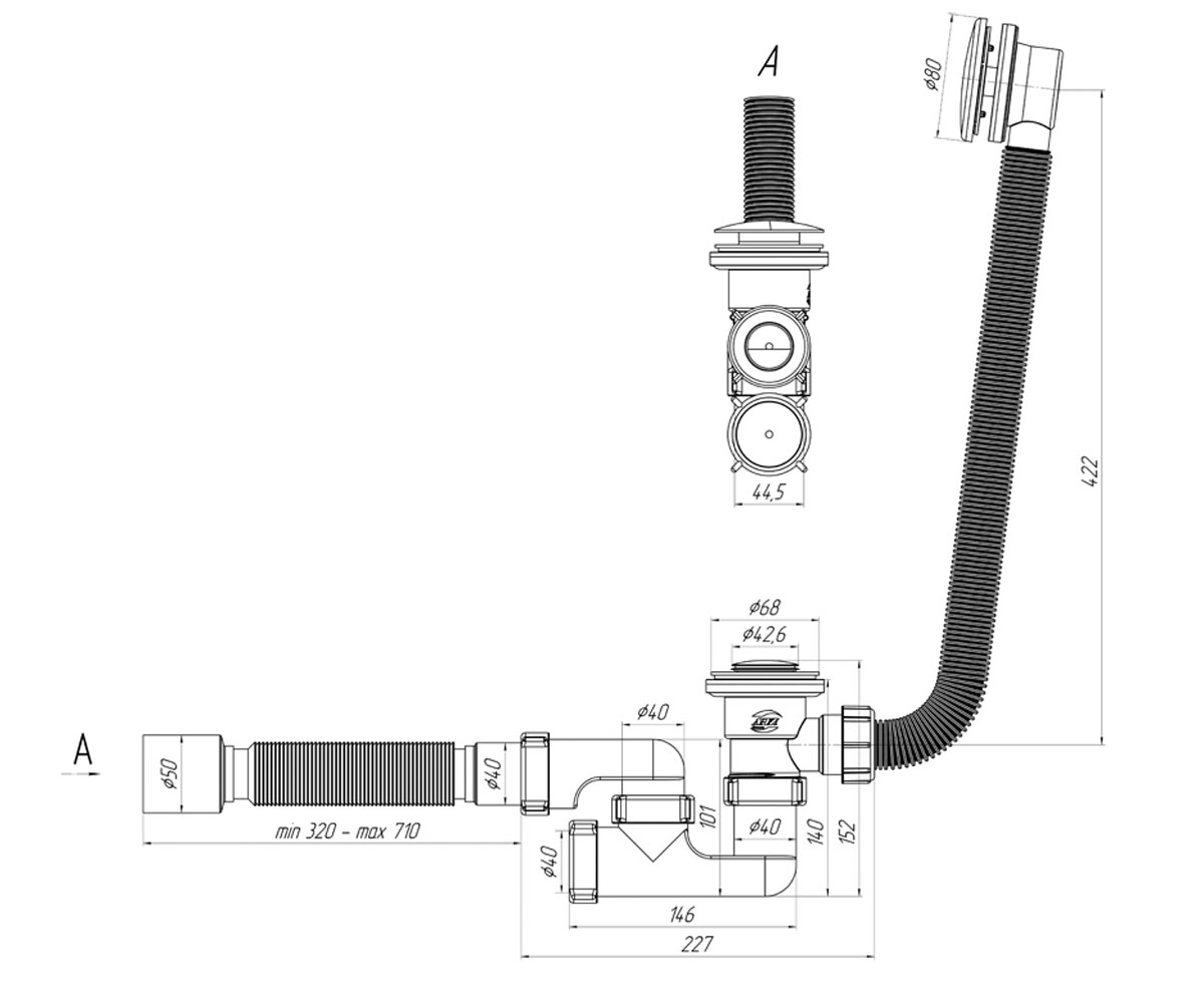 Сифон для ванны клик-клак  EC255S:Чертеж 
