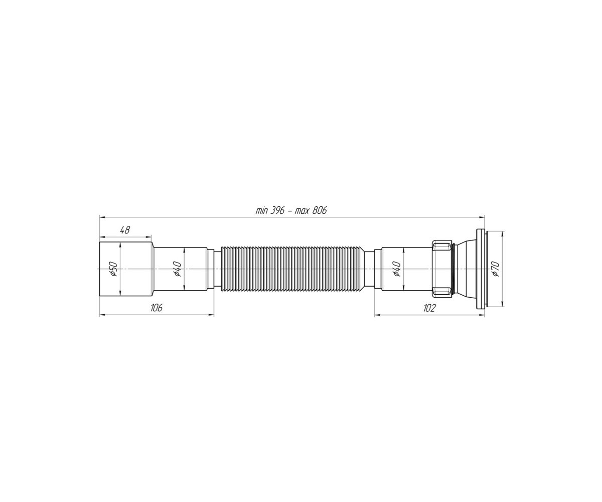 Гофра ANIplast 1 1/2х40/50 мм 396-806 мм G106EU  G106EU:Чертеж 
