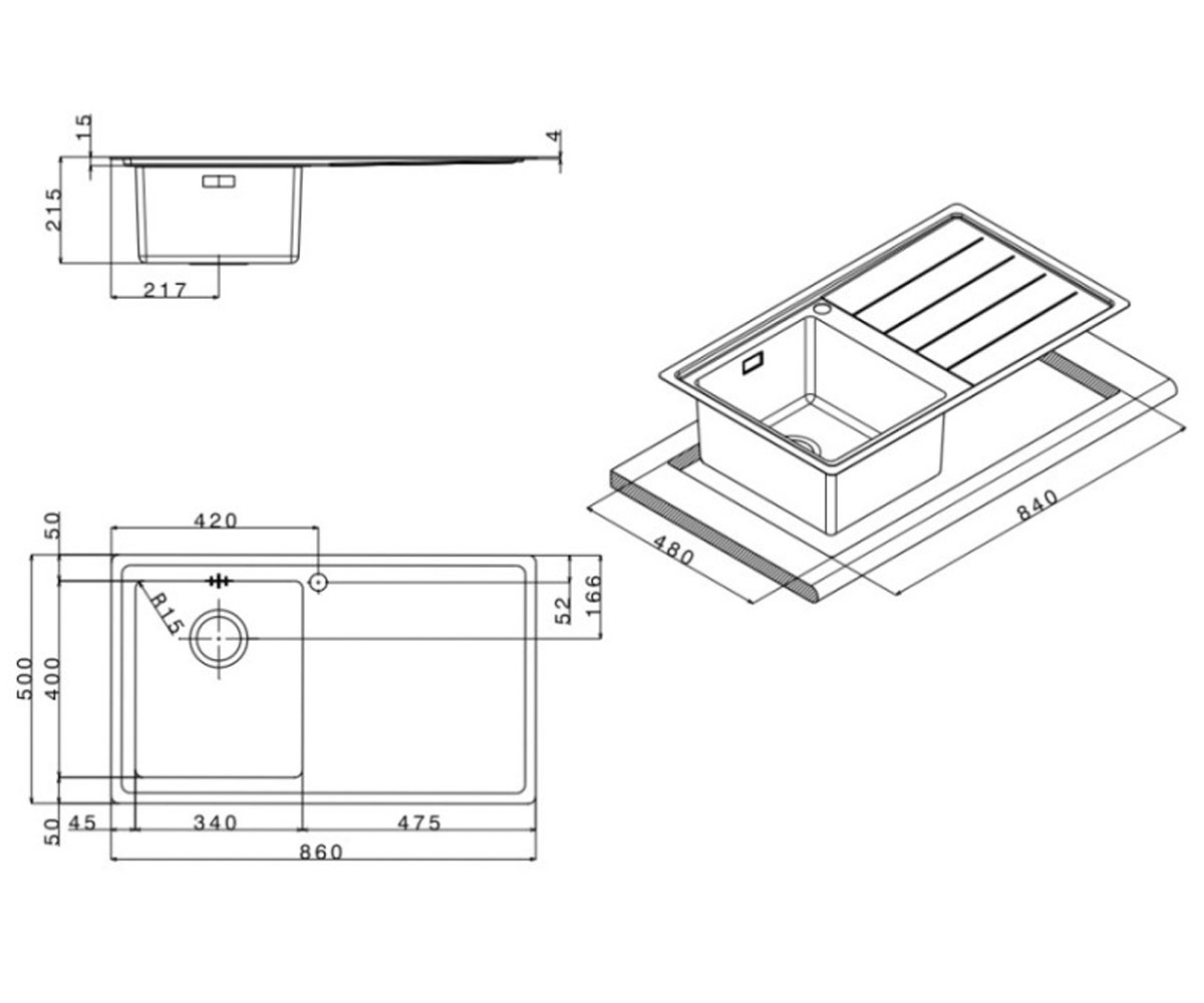 Мойка левостороняя АПЕЛЛ LINEAR PLUS LNP861FLBC:Чертеж 