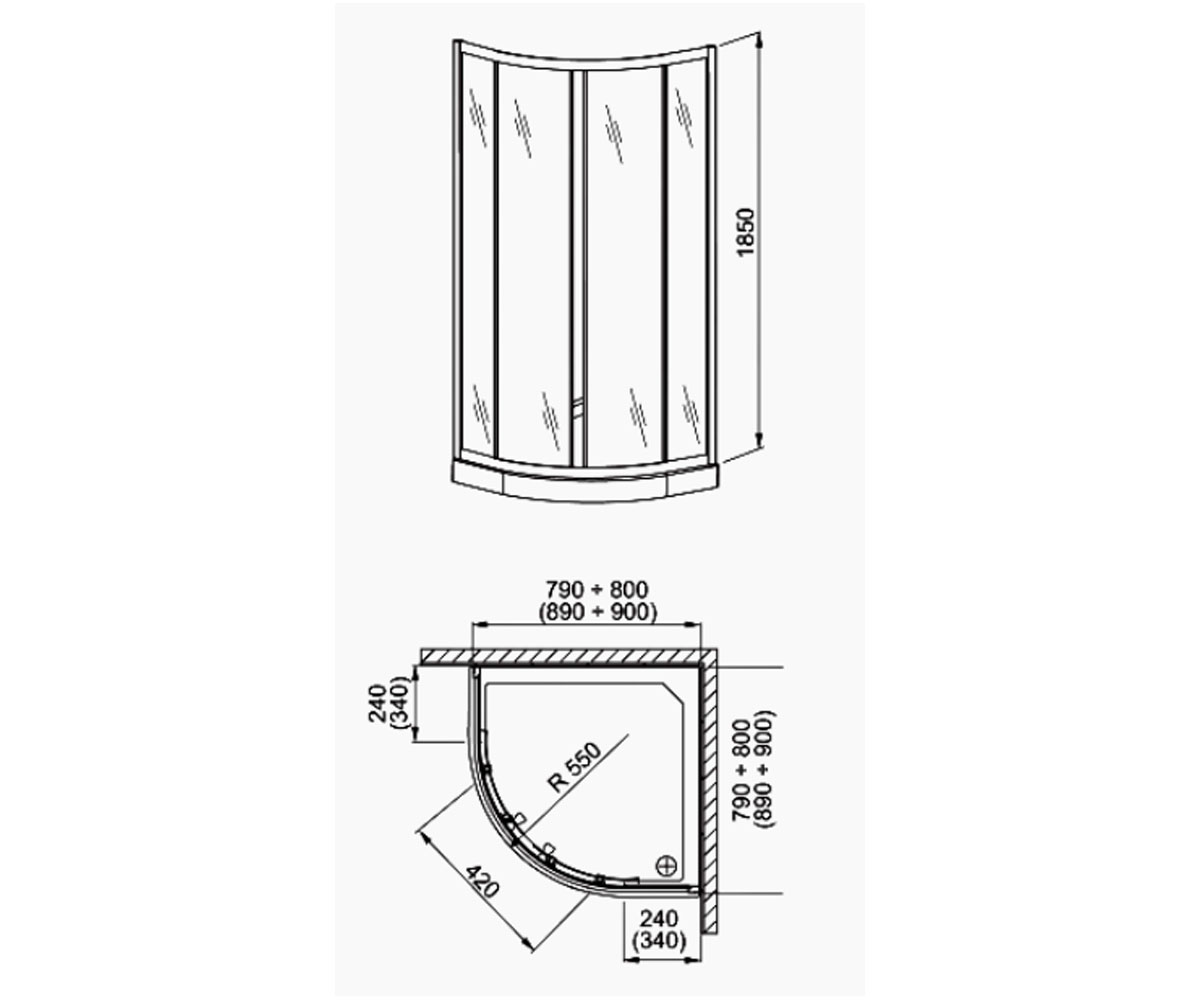 Полукруглая душевая кабина  LAZURO 100-06567:Чертеж 