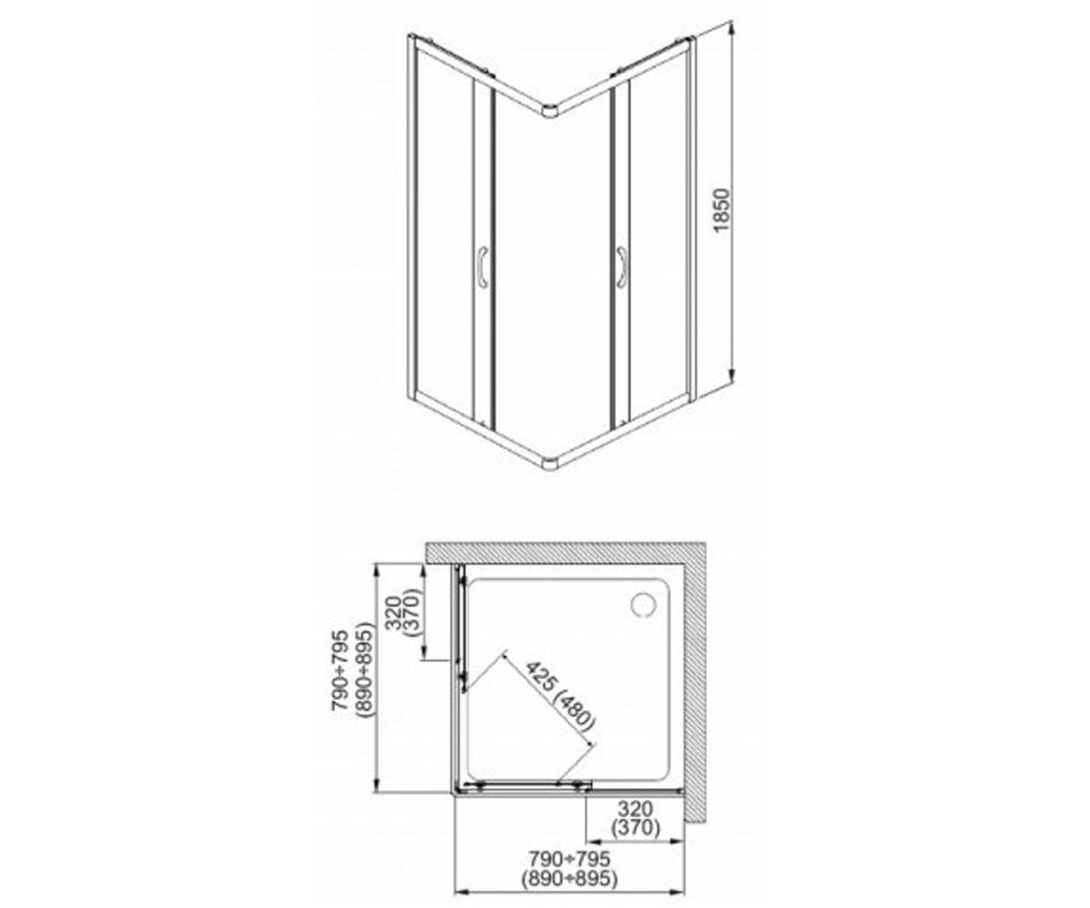 Квадратная душевая перегородка  NIGRA 101-091111P:Чертеж 