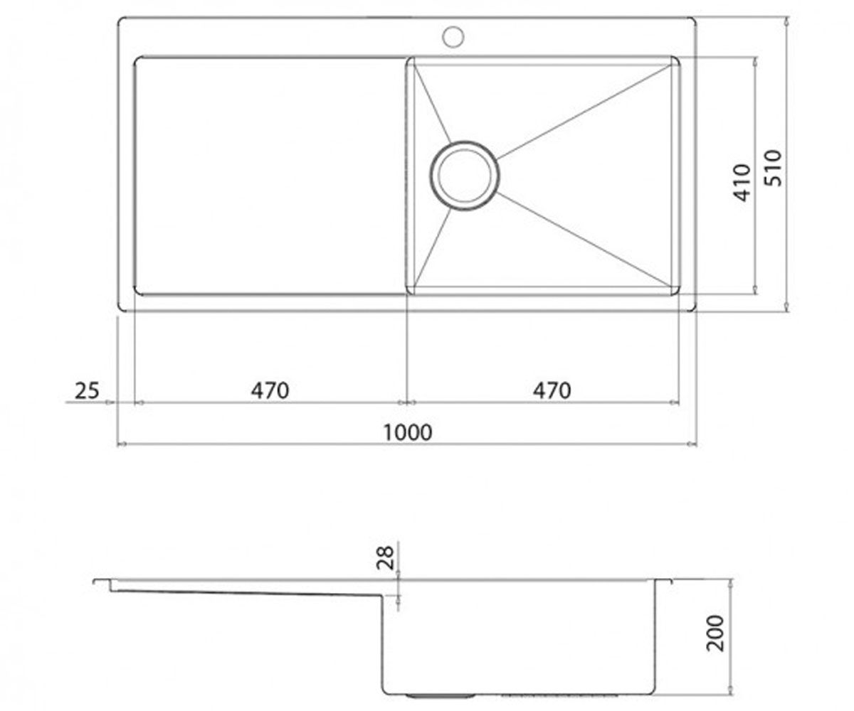 Мойка кухонная  LUNA LUN-101M-R:Чертеж 