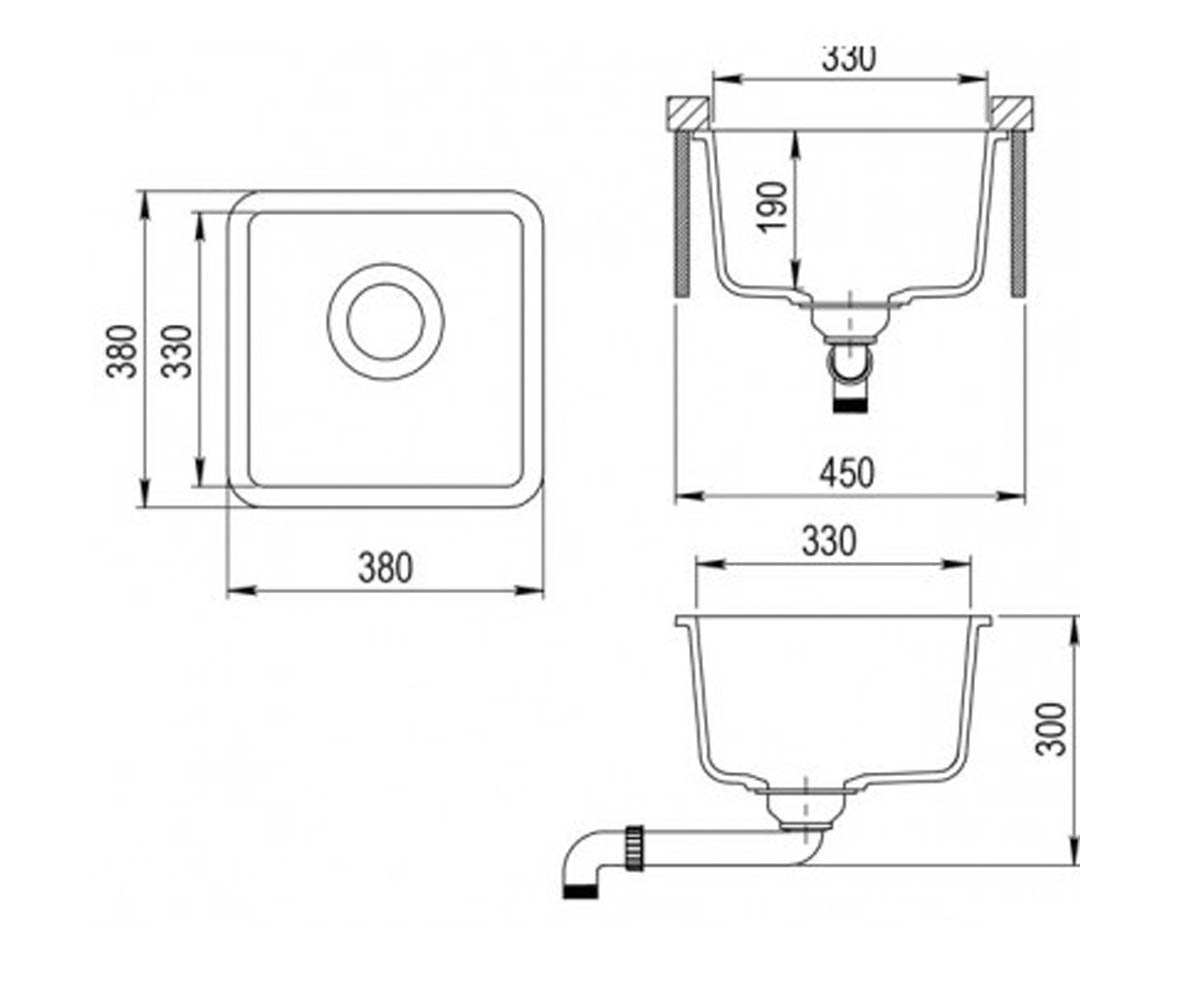 Мойка под столешницу  ARCA SQA-100W-601:Чертеж 