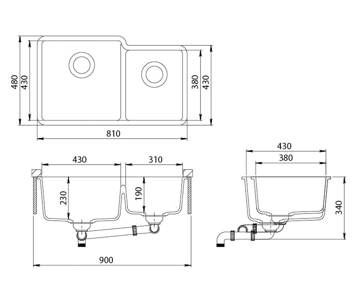 Кухонная мойка  ARCA SQA-230L-112W:Чертеж 