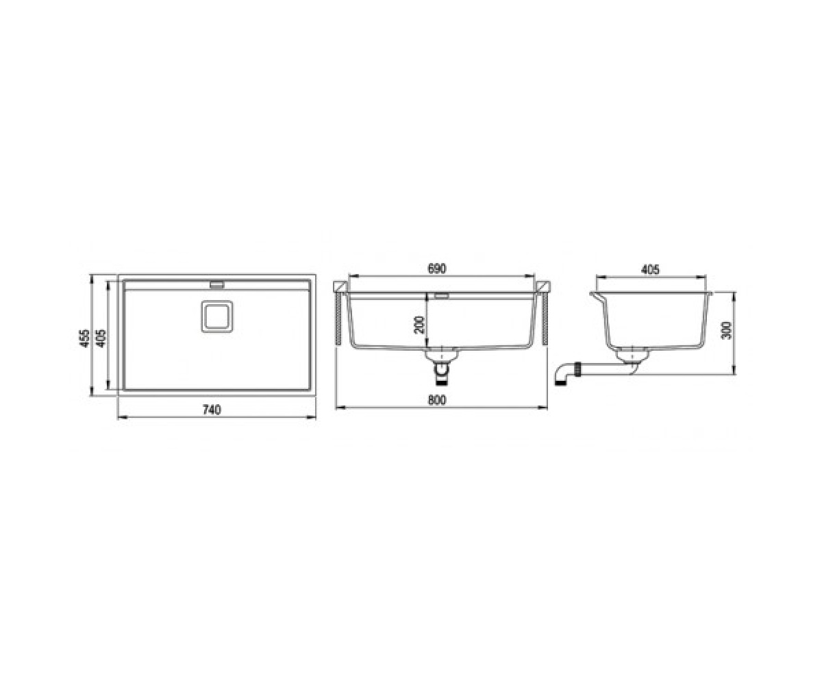 Кухонная мойка с одной чашей  DELICIA SQD-101W-222:Чертеж 