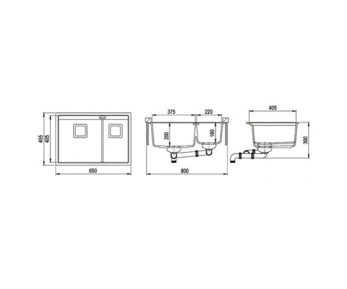 Кухонная полуторная мойка  DELICIA SQD-150W-114:Чертеж 