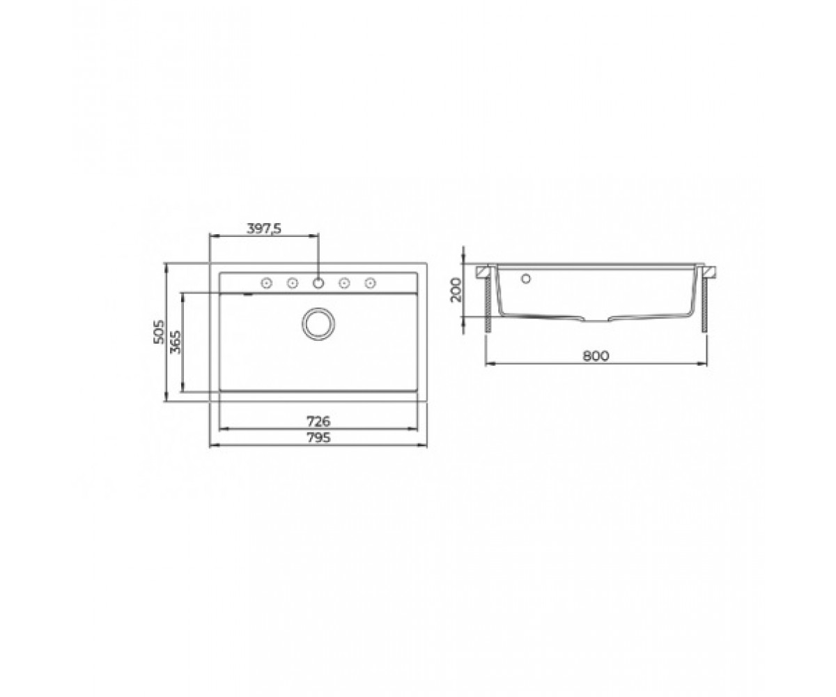 Мойка с отверстием под смеситель  QUADRO SQQ-103W-113:Чертеж 