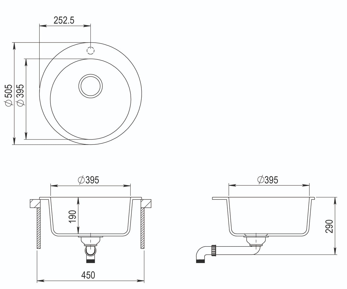 Круглая гранитная мойка  CLARUS SR-100W-110:Чертеж 