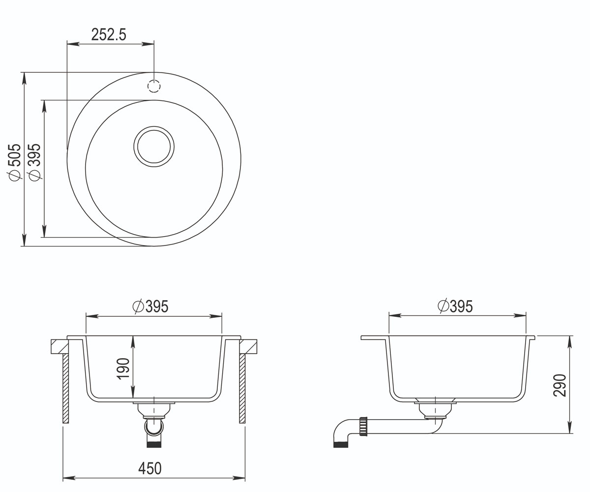 Круглая гранитная мойка  CLARUS SR-100W-221:Чертеж 