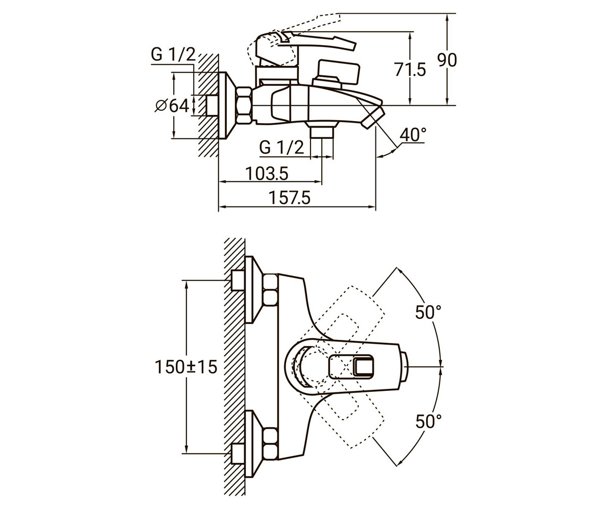 Смеситель для ванны  KM-1C133C:Чертеж 