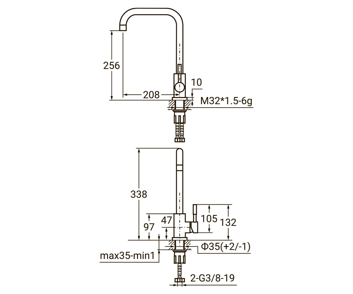 Кухонный смеситель  KT-4B270P:Чертеж 