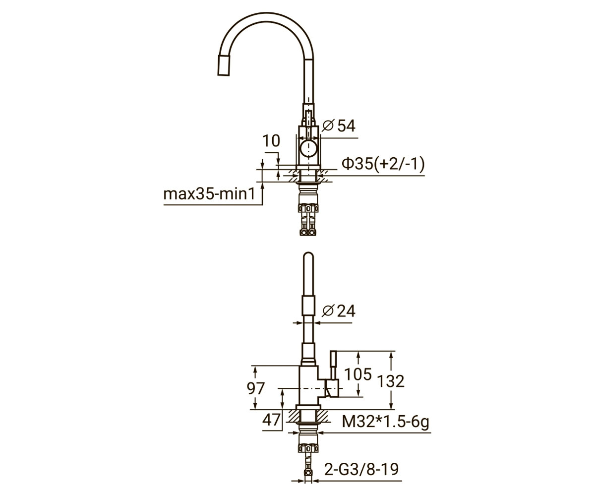 Кухонный смеситель  KT-4B570P:Чертеж 